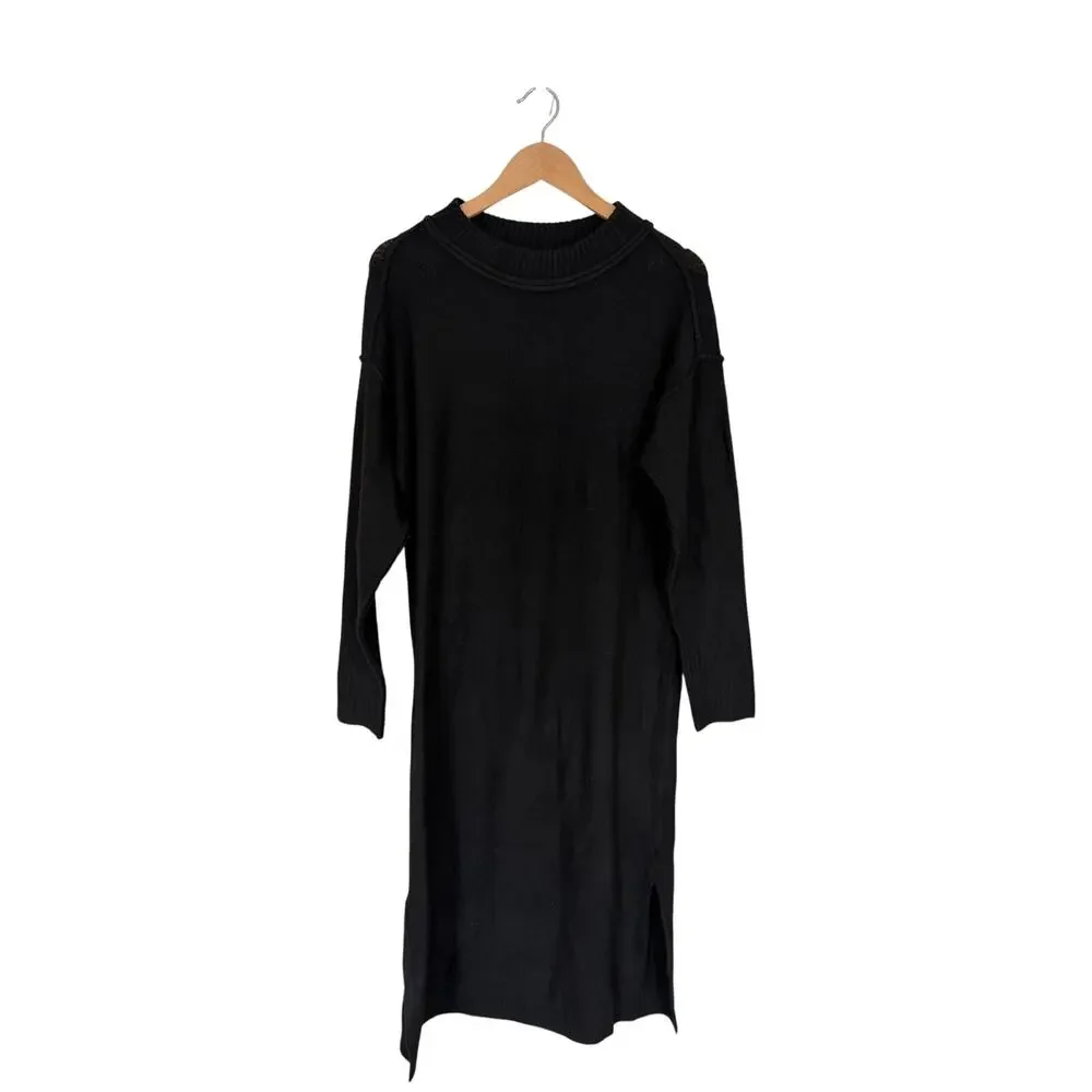 STITCHDROP Ribbed Sweater Dress in Black Crewneck Long Sleeve Size Medium NEW - Picture 2 of 6